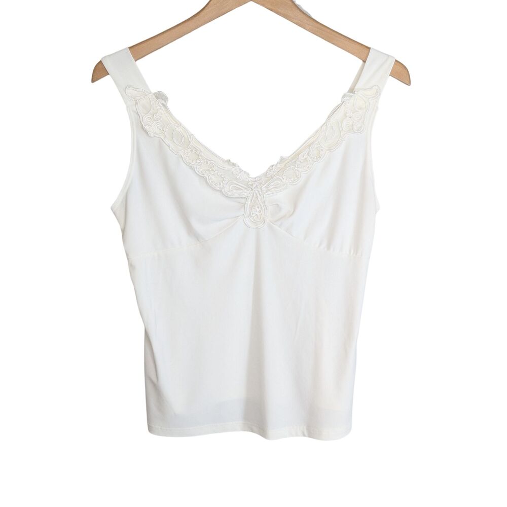 VTG Ivory Babydoll Camisole Top Sz M Feminine Regency Cottage Victorian Romantic